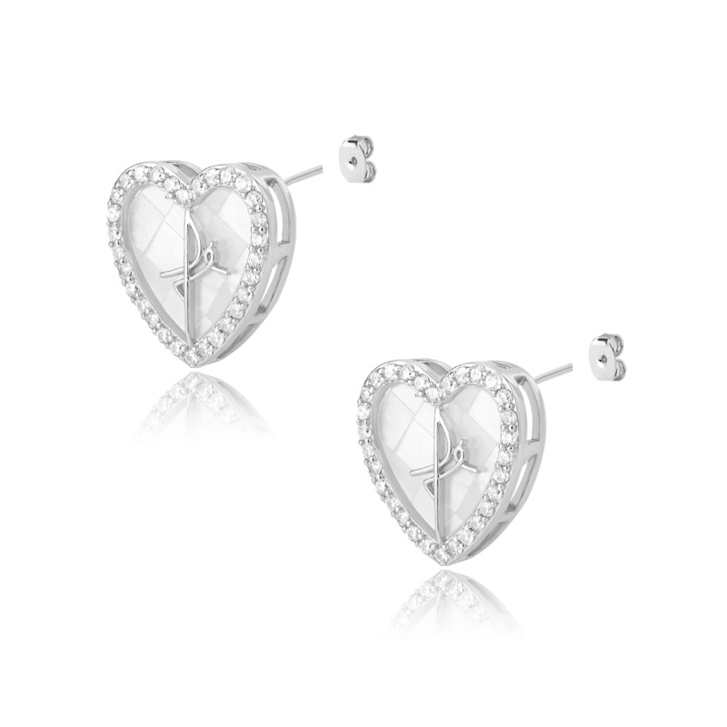 Korean Fashion Simple Heart-shaped Inlaid Zircon Copper Earrings display picture 6