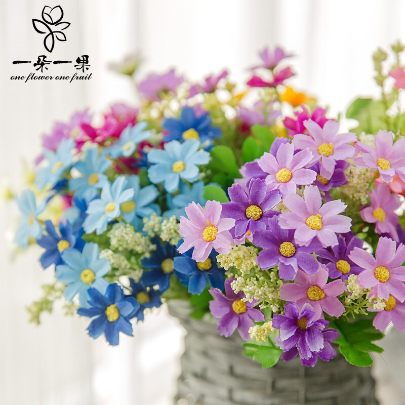 Outdoor Floral Art 28-Head Jumping Orchid Chrysanthemum Daisy 7-Prong Artificial Flower Decorative Flower Silk Flower Fake Flower Small Fresh Plastic Flower