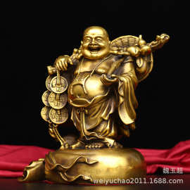 纯铜弥勒佛摆件挑金币黄金袋弥勒笑佛工艺品摆件