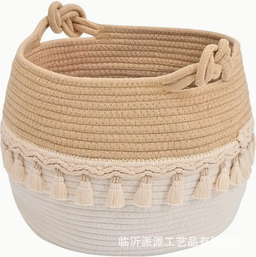 Cesta de almacenamiento de cuerda de algodón especial transfronteriza Cesta de almacenamiento de ropa plegable con manita Cesta de ropa sucia Cesta de flores decorativa