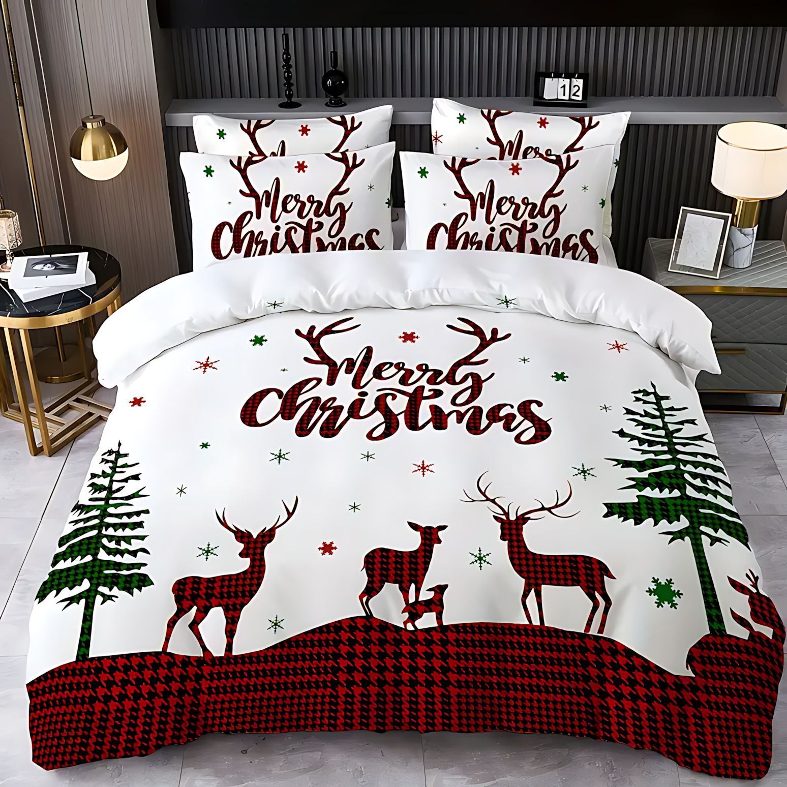 TEMU / JIT Transfronterizo de Navidad de verniz de árbol de impresión digital HD Kit de ropa de cama