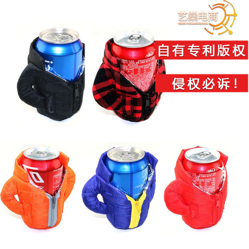 Insulation Down Jacket Beer clothes Coke Cans Beverage Bottle Coat Cup Cover Beer Jacket Hot Sale