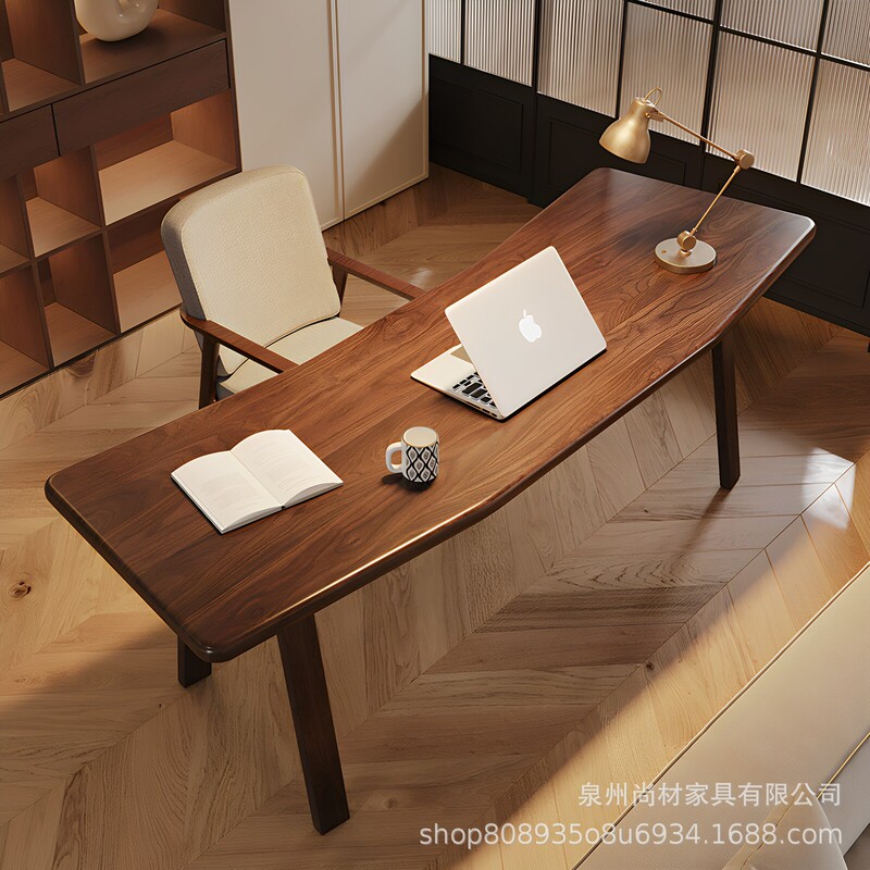 Vintage-style solid walnut wood desk, children's study desk, office desk, double-person computer desk, large solid wood long table