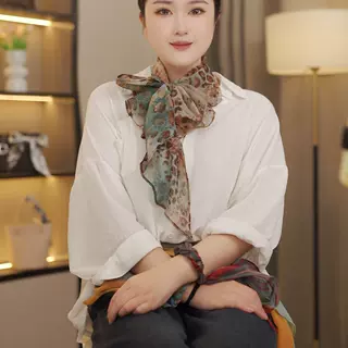 (金丝彩豹)160*20乔其纱高级感女士长款丝巾长飘带项链颈配饰