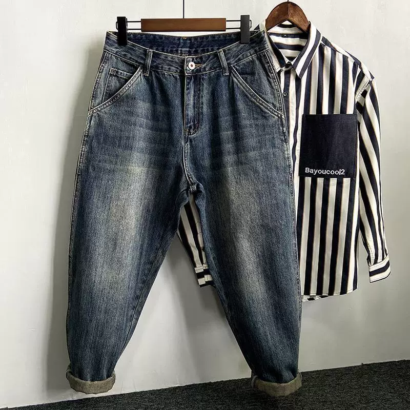 Весенние винтажные свободные прямые джинсы для мужчин, модный бренд, брюки для папы больших размеров, повседневные универсальные узкие шаровары.