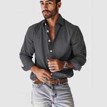 2025男式长袖翻领衬衫3D数码印花跨境热销简约牛仔风源头工厂订货