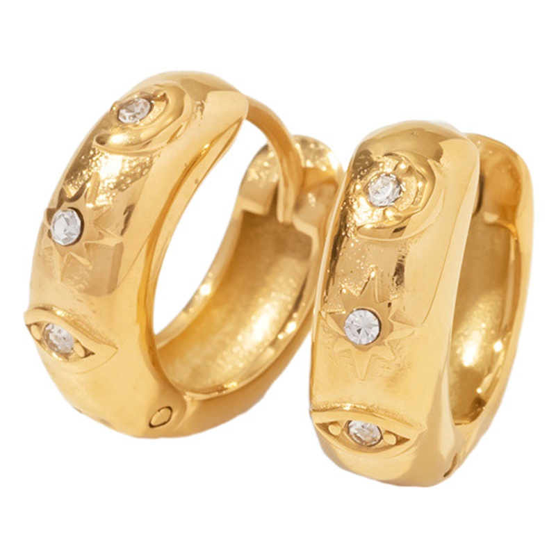 18K chapado en oro de acero inoxidable estrella Ojo del Diablo cúbicos zirconia chunky pendientes con incrustaciones de diamantes blancos pendientes de aro