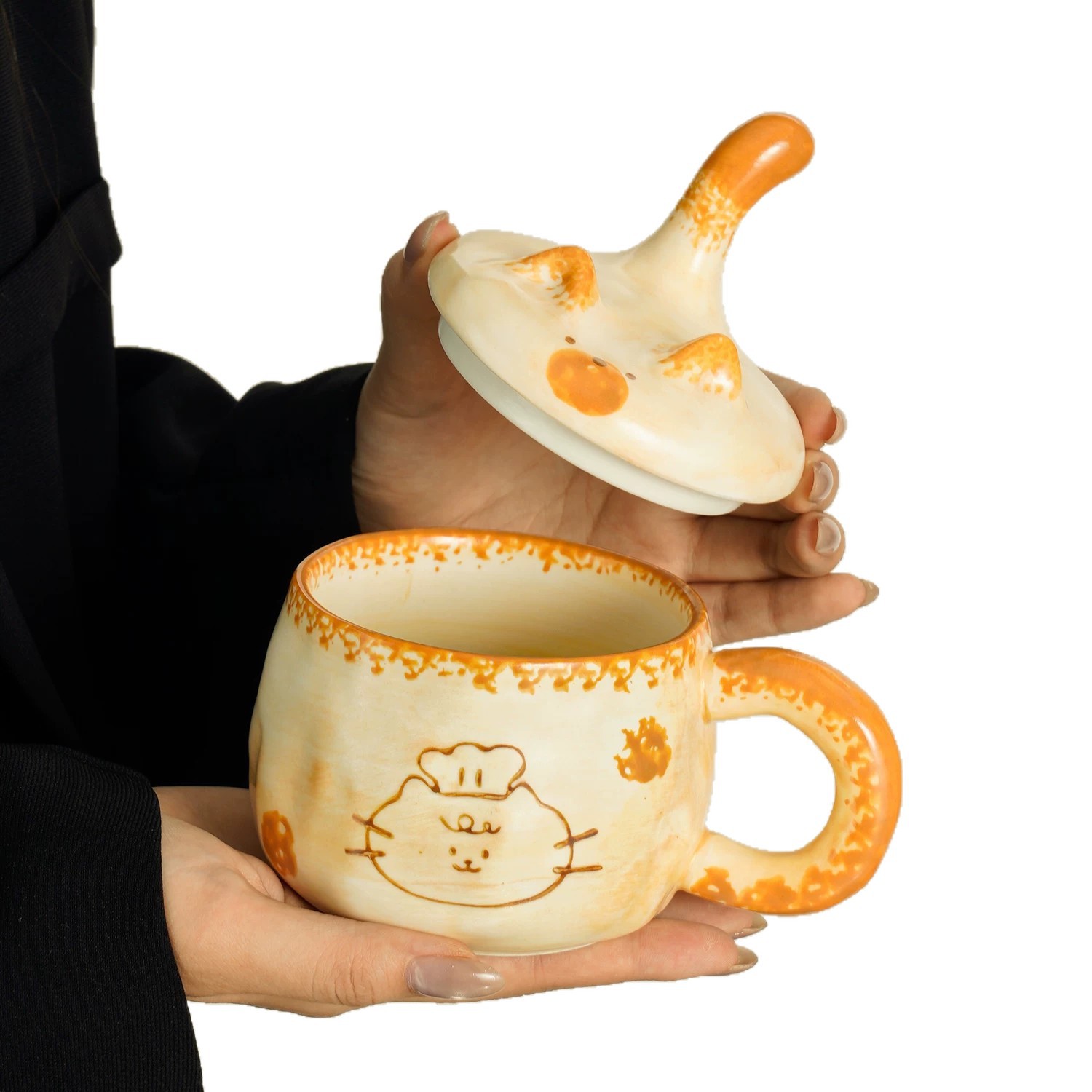 Taza de cerámica hecha a mano con tapa de diseño taza de café creativa para niños taza de agua casera regalo de cumpleaños