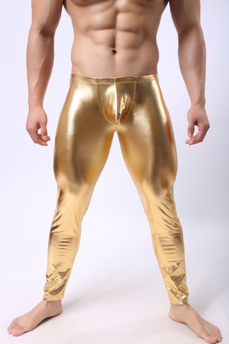 New European and American men's briefs low waist sexy silky nylon imitated patent leather long pants body-shaping pants 