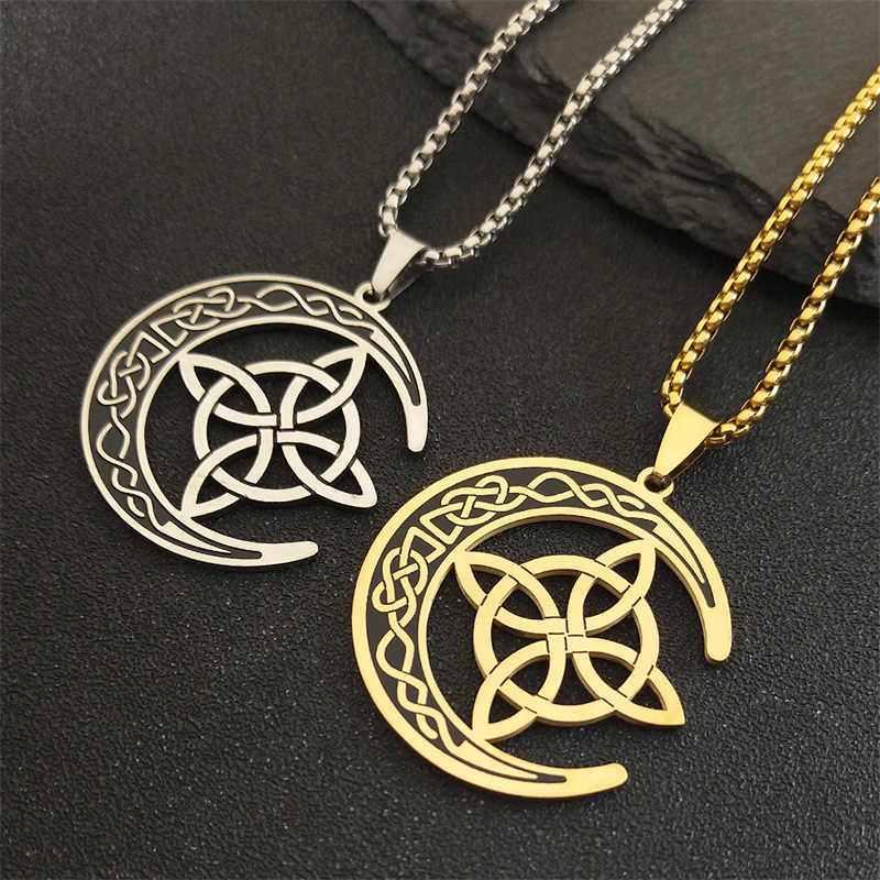 Collana con ciondolo a forma di luna irlandese, nodo cinese, celtico, vichingo nordico, in acciaio inossidabile_voghion.com
