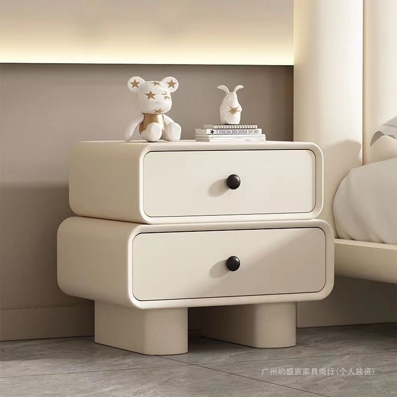 Internet Celebrity Cream Style Bedside Table Installation-Free Simple Modern Leather Retro Storage Cabinet Solid Wood Home Bedroom Children