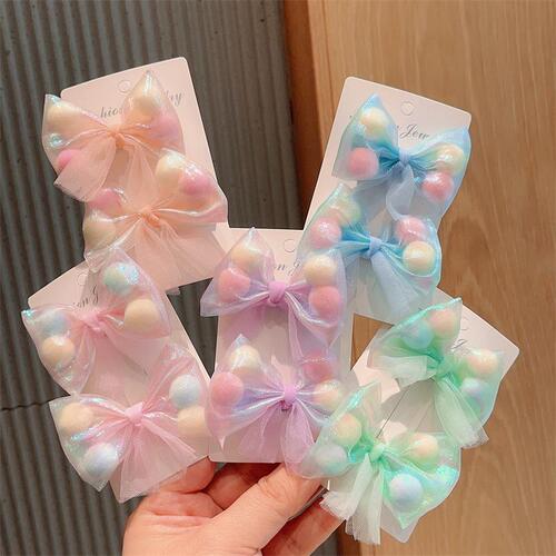Candy color hairpin hairpin Mermaid colorful girls hair accessories colorful children's hair accessories mesh ball bow hairpin