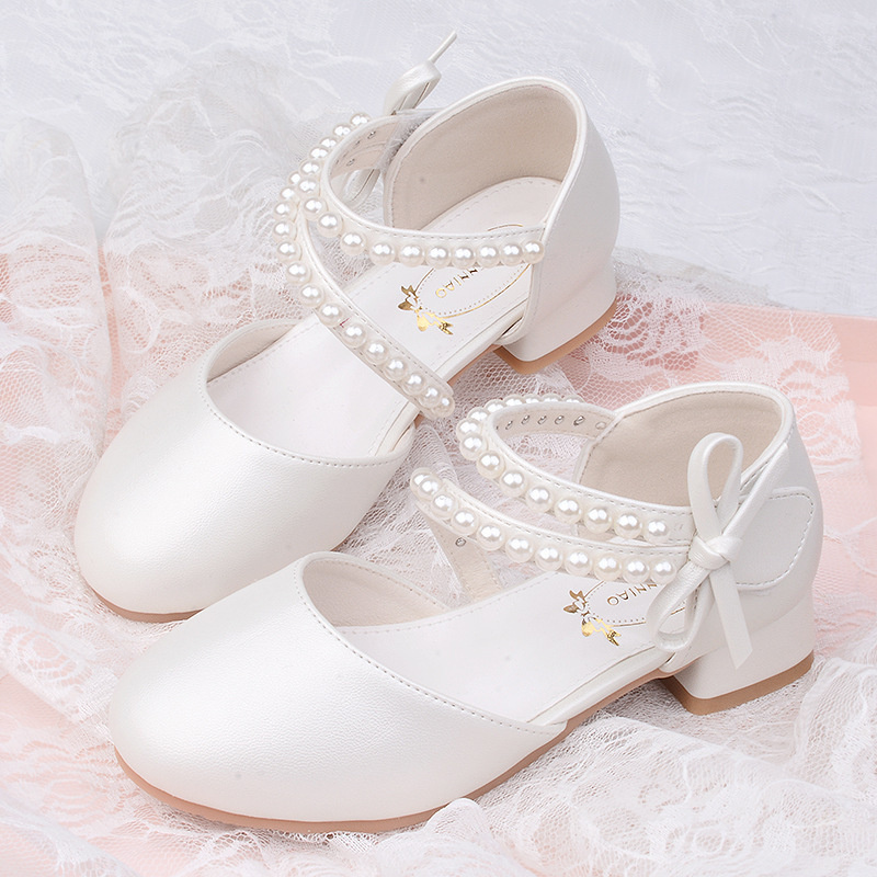 Factory Direct 24 new girls' princess shoes Pearl leather shoes children's high heels Korean style single shoes