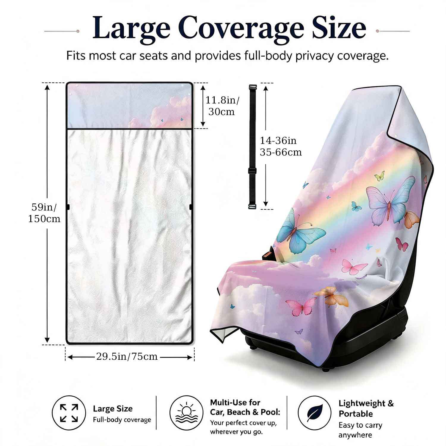 Printed bath towel and car seat cover 2-in-1, ultra-fine fiber outdoor beach and car dual-use universal seat cushion