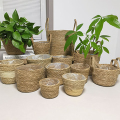 工場ソース手作り草編み植木鉢花器鉢植え植物生花家庭抱っこバケツ花かご編み収納かご