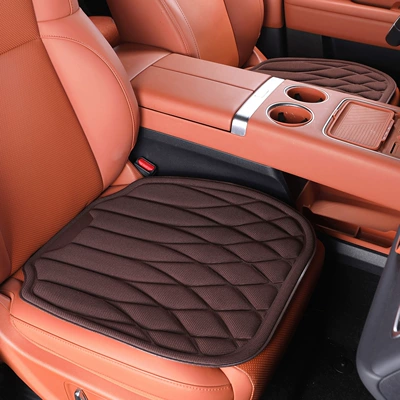 New Seaweed Fiber Car Seat Cushion Three-Piece Set, Latex Integrated Molding, Breathable, Non-Slip, Universal Car Seat Cushion (Seat cushion, seat cover) - checkered-style-passionate-coffee-front-single-seat-one-piece