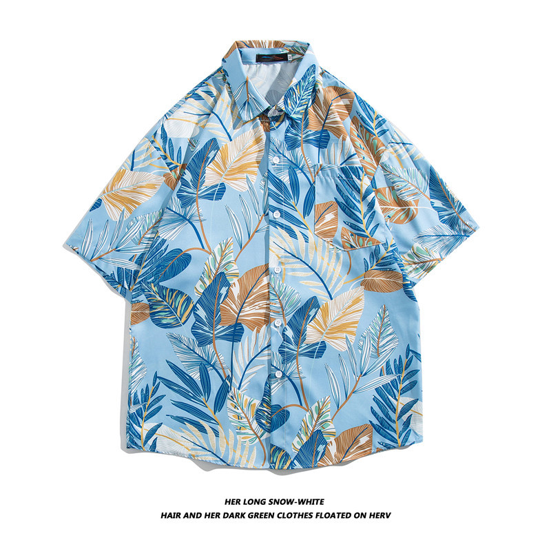 Men's Floral Short Sleeved Shirt Style Retro Hawaiian Loose Fit Versatile Beach Clothing_viptrois.com