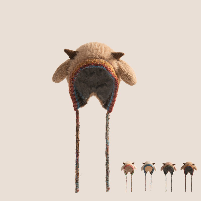 Sombrero infantil de invierno de moda peluche lindo pequeño sombrero de lana para niñas protector de orejas de aire extranjero grueso y cálido sombrero de lana
