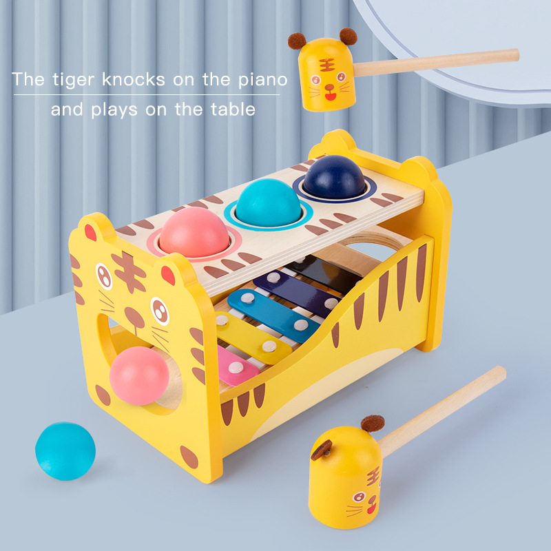 木制益智多功能敲球台敲琴滚球二合一打桩台1-2-3岁宝宝早教玩具