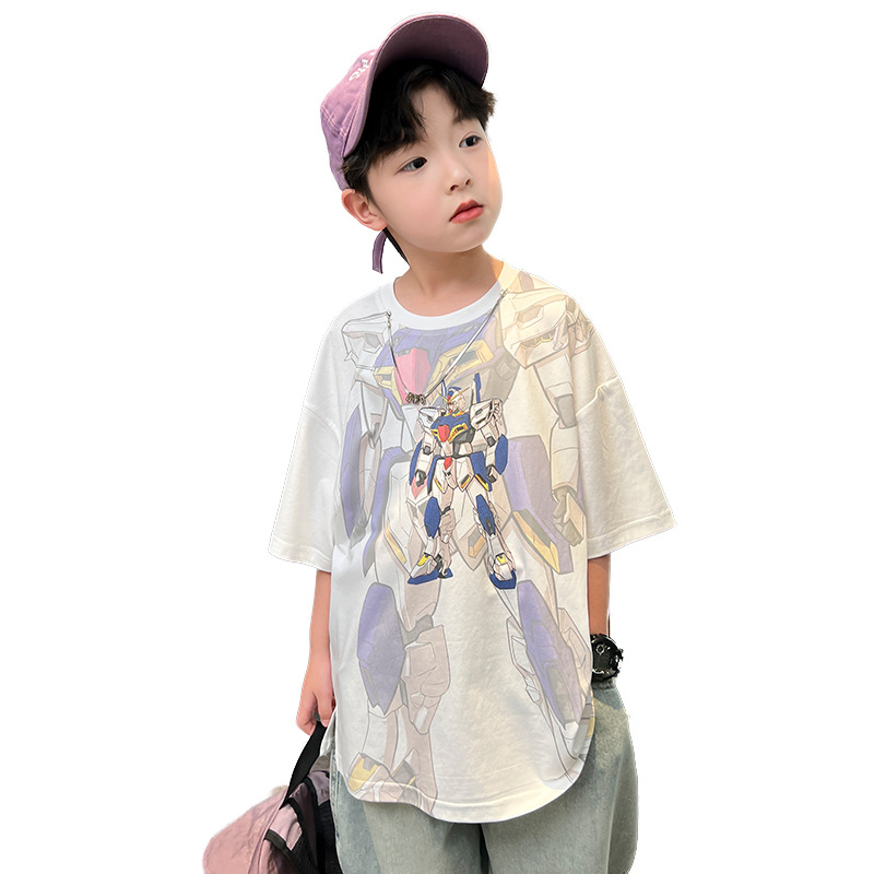 Boys' Korean style cartoon short sleeved t-shirt 2024 new children's boys' summer outfit and cool top trend_voghion.com