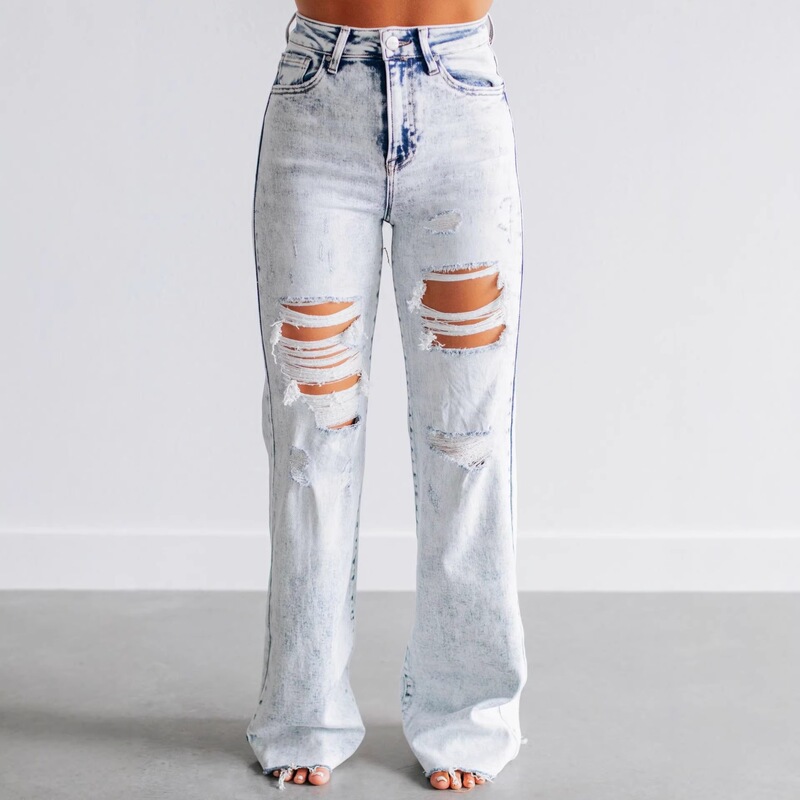 Cross-Border European and American Aliexpress Ripped Jeans for Women, Floor-Length Straight Pants, Mid-Waist Loose Women's Straight Pants for Autumn Cross-Border European and American Aliexpress Ripped Jeans for Women, Floor-Length Straight Pants, Mid-Waist Loose Women's Straight Pants for Autumn