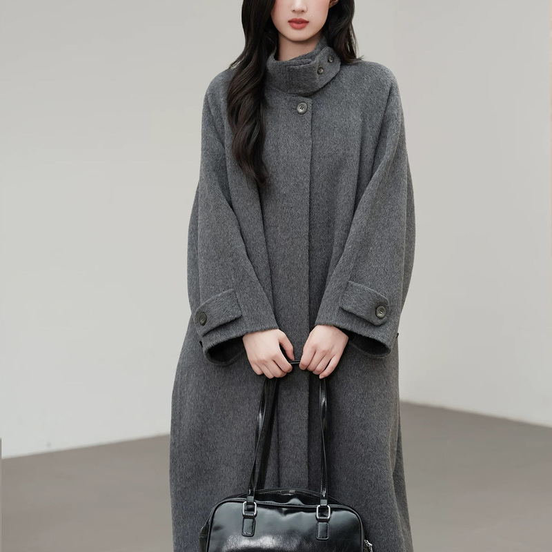 High Weight Custom-Spun Mohair + Sheep Wool Slimming Look Wide a Version Double-Sided Cashmere Outwear Women's New Winter Outwear