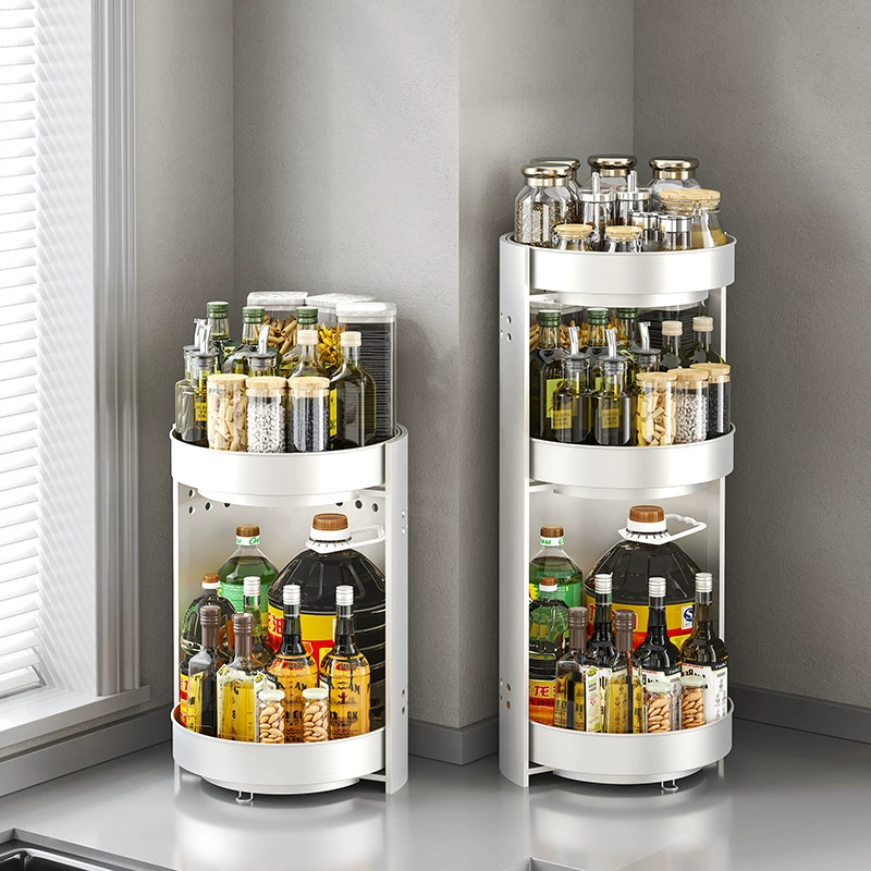 Kitchen spice rack can rotate double-layer countertop corner storage rack to store multi-functional tray spice rack storage box