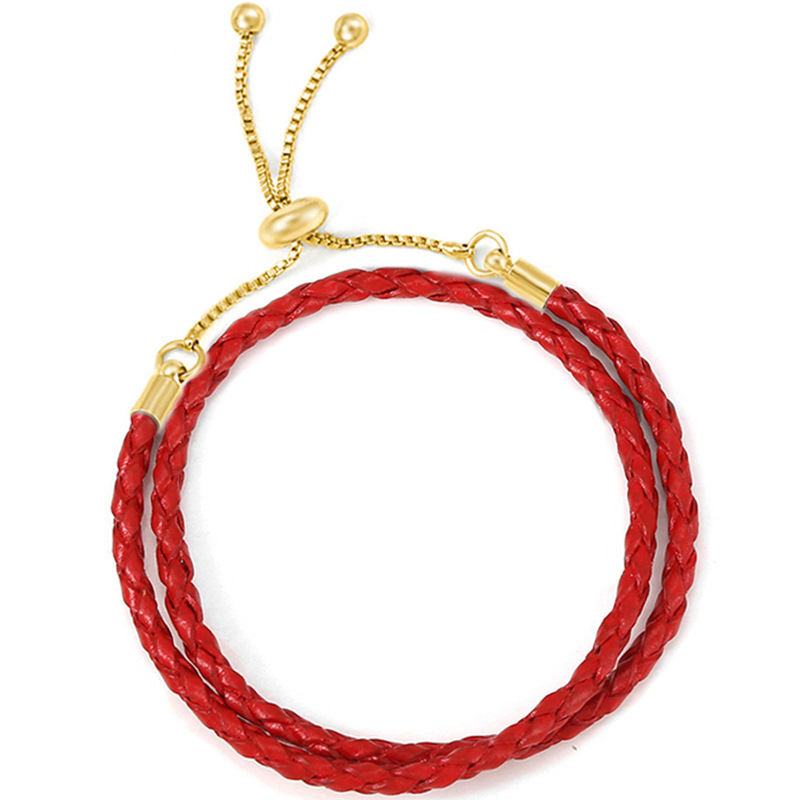 Goldperlen-Armband mit Schnalle, Damenarmband aus Lederband, doppelte Schlaufe, mehrfarbiger Stil, Basic-Kette_voghion.com