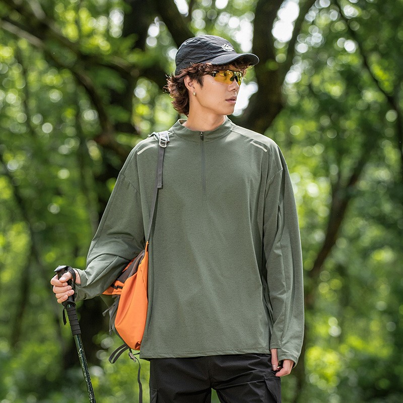 Mountain-Style Outdoor Sun-Protective Moisture-Wicking Quick-Dry Long-Sleeve T-Shirt for Men, Spring and Summer Thin Training Wear with Stand-Up Collar and Half-Zip Sports Shirt Mountain-Style Outdoor Sun-Protective Moisture-Wicking Quick-Dry Long-Sleeve T-Shirt for Men, Spring and Summer Thin Training Wear with Stand-Up Collar and Half-Zip Sports Shirt
