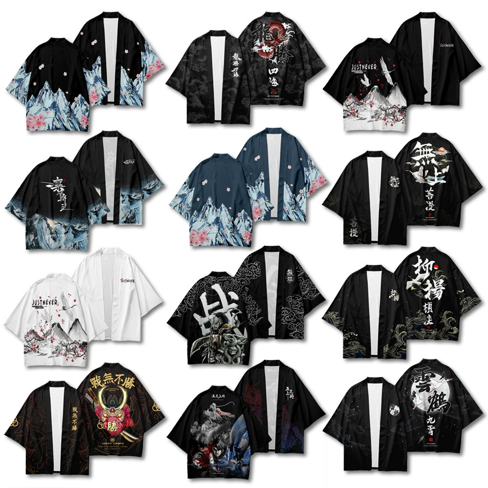 Лето 2025, японское кимоно, накидка Ukiyo-e Ice Peak, модный кардиган с рукавами три четверти, халат хаори, косплей