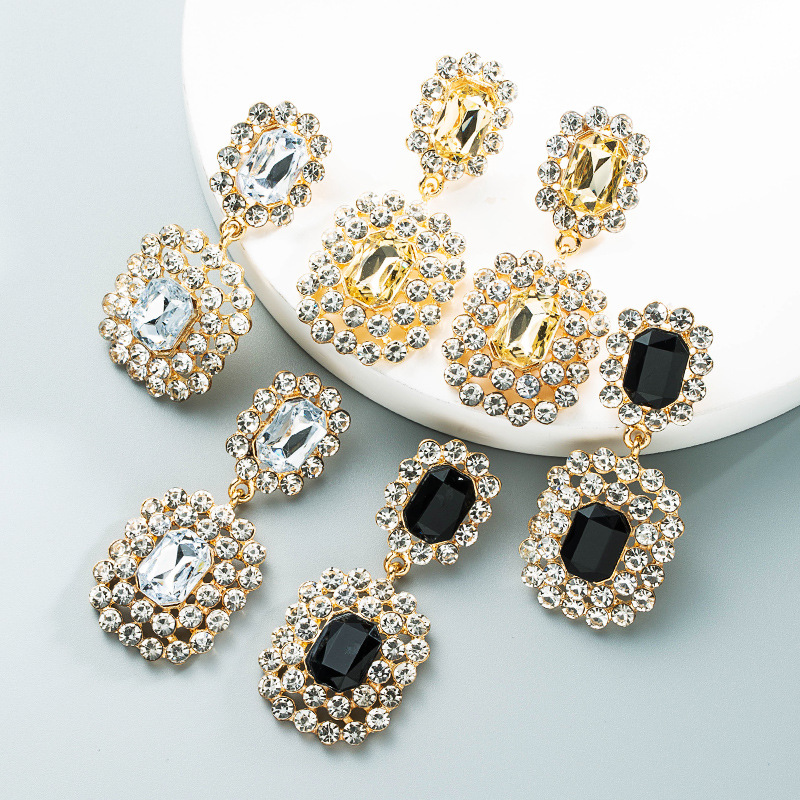 Electroplating Gold Plating Process Fashion Geometric Diamond Alloy Artificial Gemstones Earrings