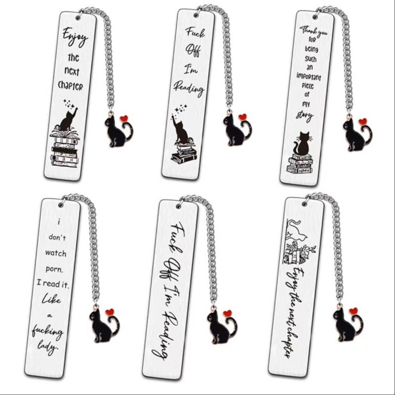 2025亚马逊新款不锈钢刻字书签卡通猫咪不锈钢挂件教师节学生礼物