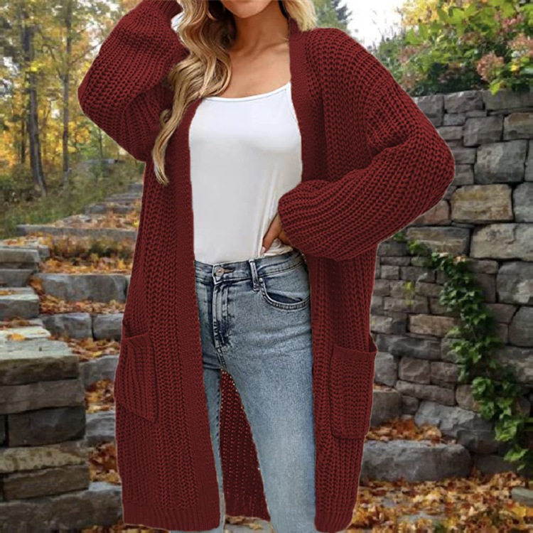 Cardigan maglione sciolto da donna con maniche a lanterna_voghion.com