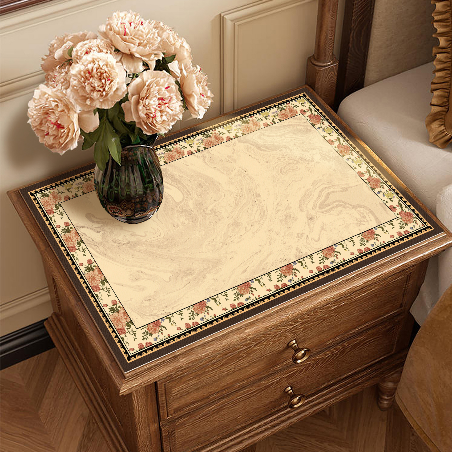 Double-Sided Leather Bedside Table Mat, Light Luxury, Waterproof, No-Wash, Easy-Care Dust-Proof Mat, American Atmosphere Leather Tablecloth