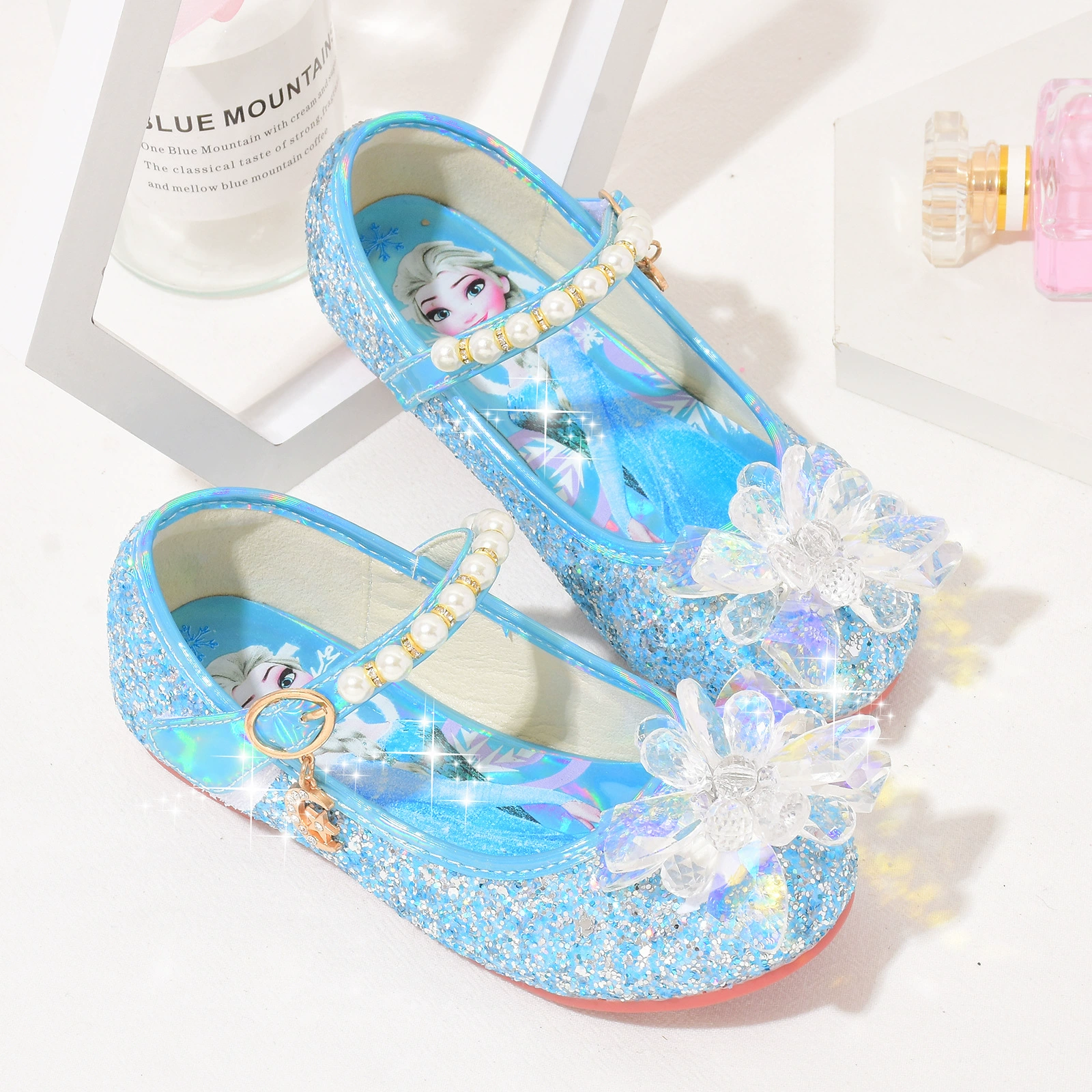 Кожаная обувь для девочек, обувь Elsa Crystal, обувь принцессы с бантом, 5 мягких подошв, 6, детская обувь, детская обувь для шоу