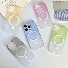 适用iPhone17大孔渐变磁吸手机壳苹果15promax冰雾磨砂PC硬保护套