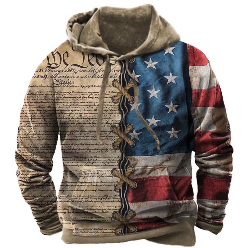 Cross-border New Retro Sweatshirt American Flag 3D Printing plus size Loose Casual Pullover Hoodie