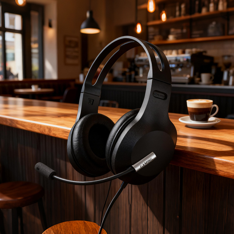 Nuevos auriculares transfronterizos auditivos hablados con micrófono, computadora portátil, auriculares con cable en stock