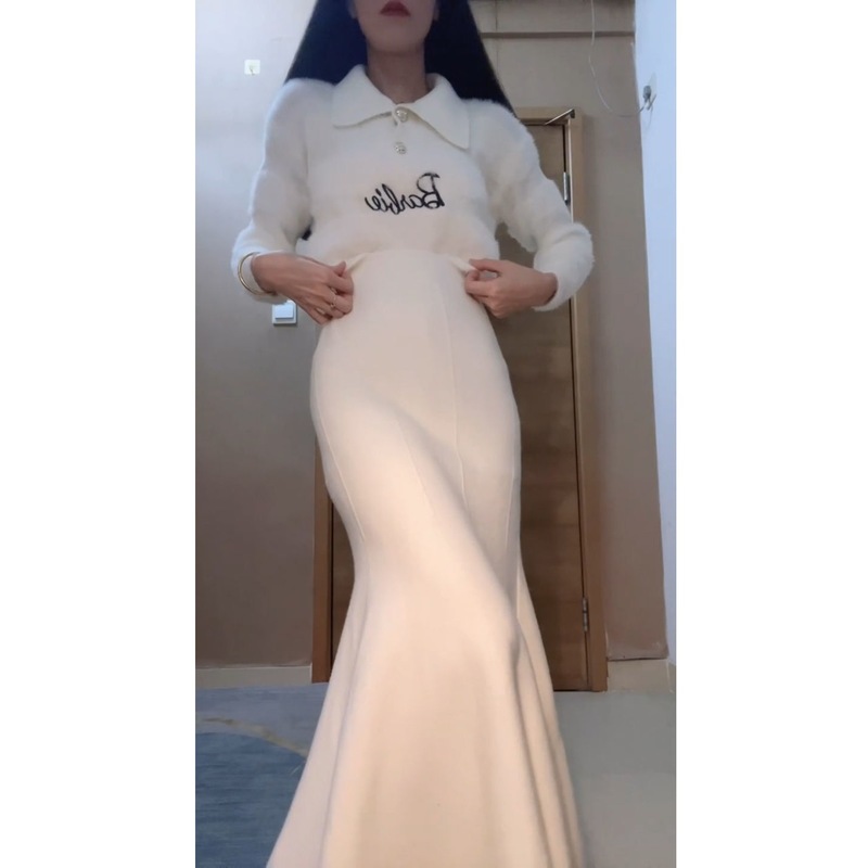 法式小香风两件套感针织衫毛衣鱼尾半身长裙女秋冬新款小|undefined