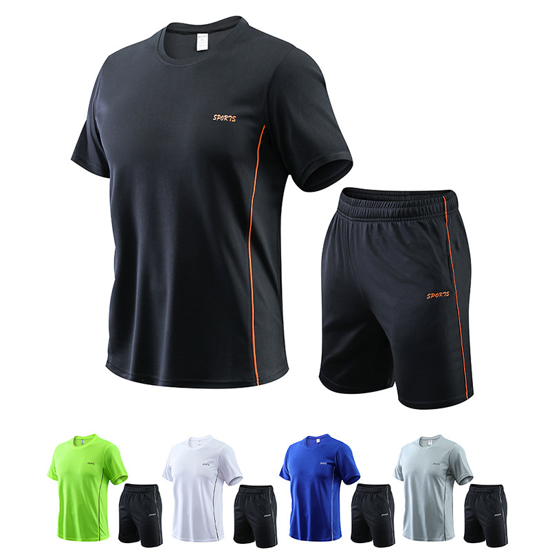 Sports Suit Men's Summer Fitness Short-Sleeved T-Shirt Men's Quick-Drying Clothes Running Loose Casual Sportswear Two-Piece Set