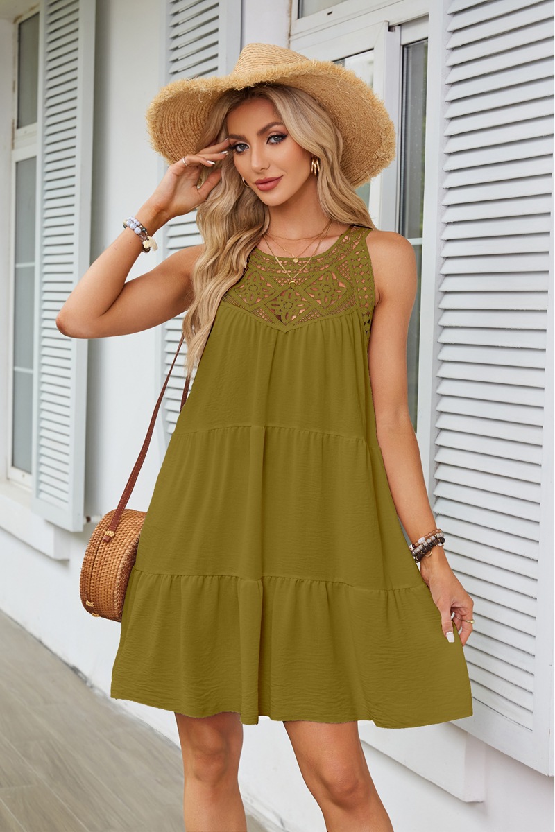 Women's Regular Dress Simple Style Halter Neck Lace Sleeveless Solid Color Knee-Length Holiday Daily display picture 15