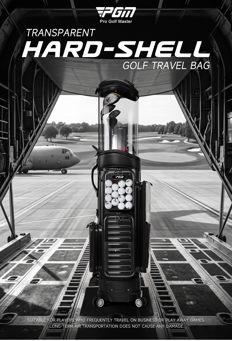Túi đựng gậy golf cứng trong suốt PGM có bánh xe vạn năng, kéo dãn được, dùng cho hành lý ký gửi máy bay — Đen trong suốt【Vỏ PC trong suốt/Vỏ cứng TPU ép màng/Gậy đảo ngược/Bánh xe vạn năng】QB142 chi tiết 2