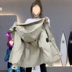 冲锋衣外套女2025春秋新款高级感中长款工装休闲收腰夹棉风衣棉服