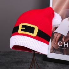 红色圣诞节日针织毛线帽子秋冬毛球刺绣亲子保暖圣诞礼物针织帽