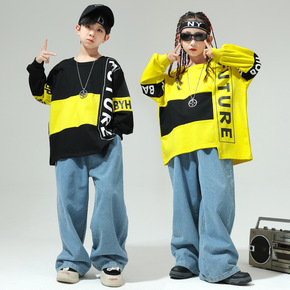 Children street jazz hiphop dance fashion suit, boys and girls hip-hop rapper singers gogo dancers band personalized performance suit, girl jazz dance runway outfits