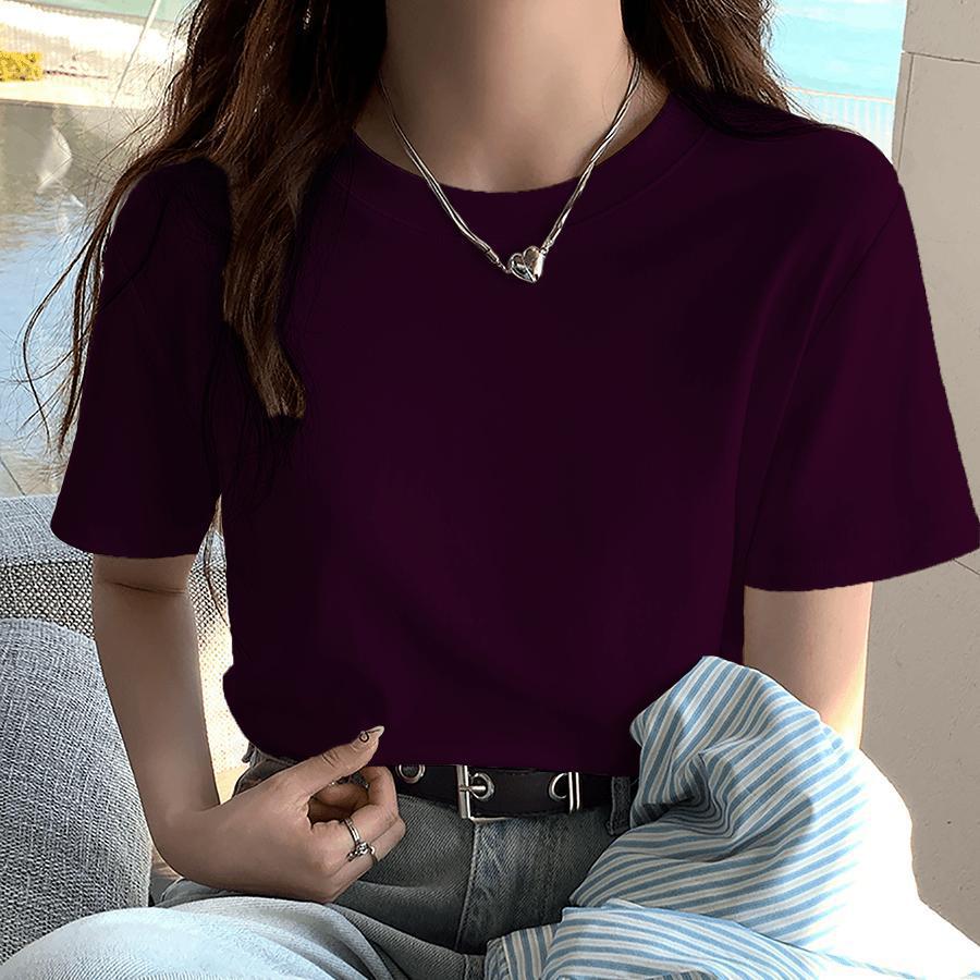 92% Cotton Shoulder Crew Neck Short-sleeved T-shirt Women's Korean Version Loose Summer New Solid Color Small Man With T-shirt Top_ecoleips.com