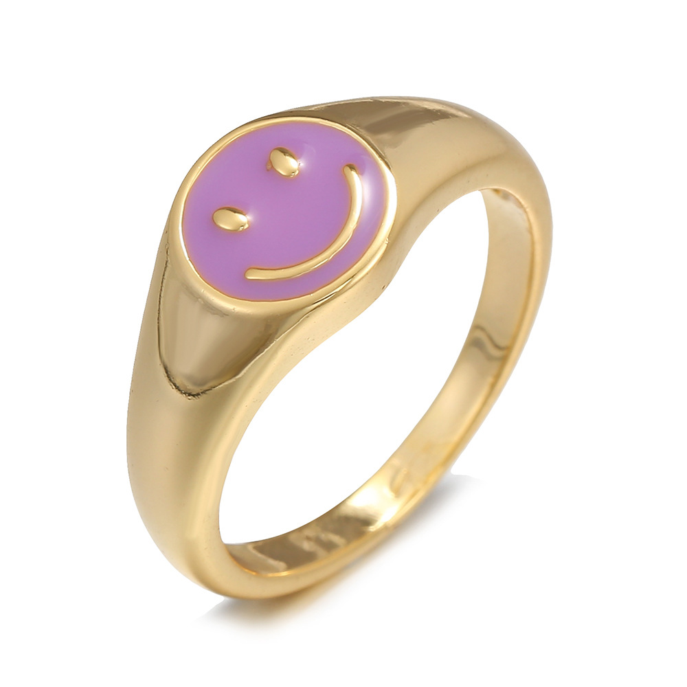 3g Weight No Inlaid Inlay Material Rings Classification Anniversary Occasion Copper Material Smile Face Pattern Women'S Gender Fashion Style White, Pink, Red, Blue, Black Color Copper Smile Face No Inlaid Rings 9