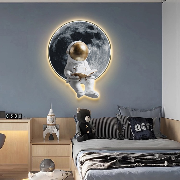Pasillo decorativo pintura 5d tridimensional colgante Pintura Sala de los niños dormitorio cabecera sala de estar Luna Fondo pared Spaceman mural