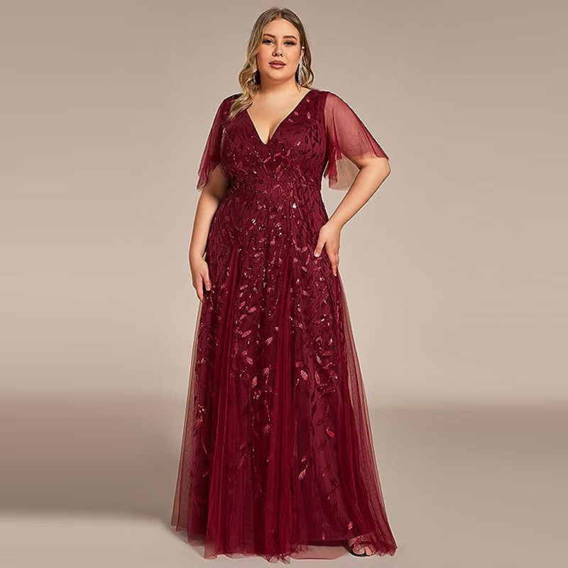 European and American Large Size Bridesmaid Dress Toast Evening Dress 2025 New Sequin Mesh Slim Banquet Host Dress European and American Large Size Bridesmaid Dress Toast Evening Dress 2025 New Sequin Mesh Slim Banquet Host Dress
