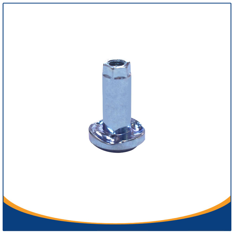 东莞多工位带孔冷镦件厂家直销 M5*22环保白锌平锥头内螺纹母钉